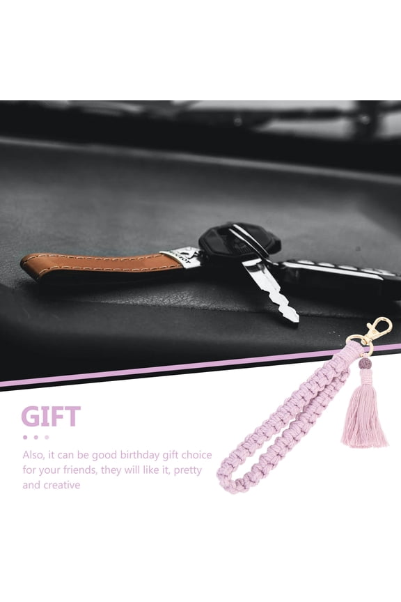 1Pack Tassels Macrame Keyring Purple Cotton Rope Zinc Alloy Wristband Strap Keychain present Giving
