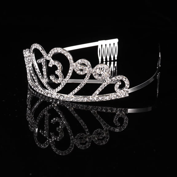 DINHEAROM 1Pc Plated Silver Number Birthday Crown with Smooth Finish and Combs for Celebration