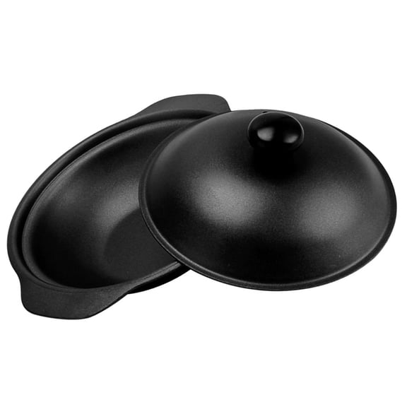 DINHEAROM Household Kitchen Iron Casserole Black Cooking Pot with Double Handles Smooth Grip for Braised Dishes