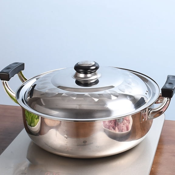 DINHEAROM Wear Resistant Stainless Steel Divided Hot Pot for Home Kitchen Cooking