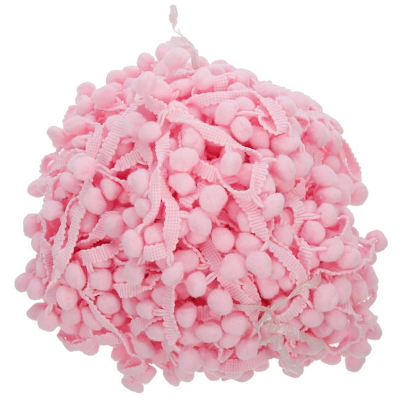 DINHEAROM 1Pcs Pink Pom Pom Ball Fringe Trim Pompoms Craft for Home Decor and Event Decorating with Nylon Thread