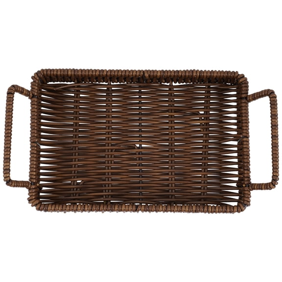 DINHEAROM Plastic Bread Storage Basket, Rectangular Woven Design, Brown, 7.9x5.1x1.4in, Kitchen & Home Use Organizer