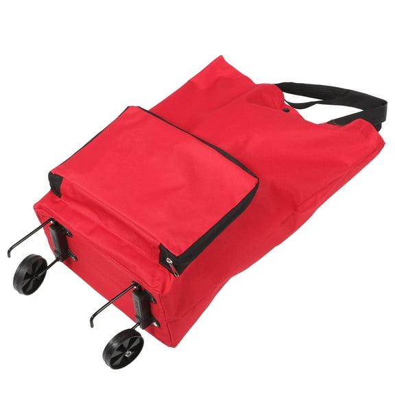 DINHEAROM 1Set Foldable Trolley Bag Red Collapsible Cart with Wheels for Traveling