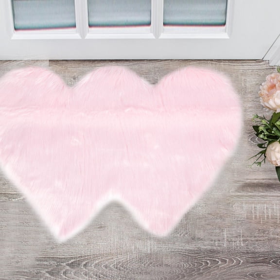 DINHEAROM 1Set Pink Acrylic Fibers Heart Shaped Area Rugs Pressure Relief Washable Living Room Decor