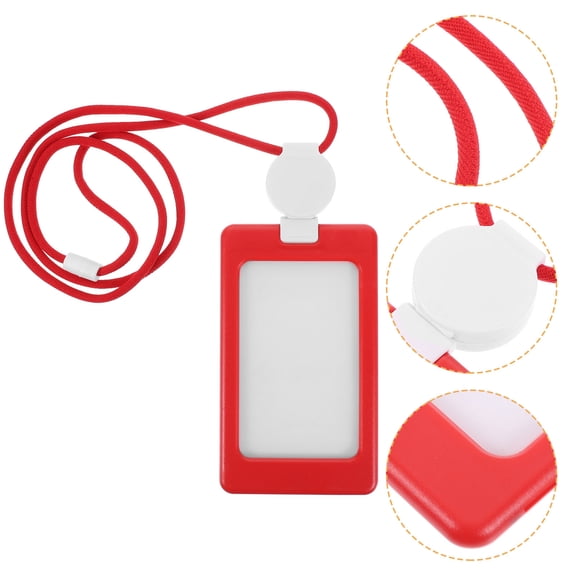 DINHEAROM Red Badge Holder with Lanyard for Travel, Work, and Events - Card Holder Set