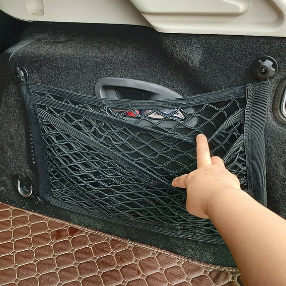DINHEAROM 2Pcs Automotive Small Cargo Nets Black Polyester Trunk Organizer with Hooks and Screws