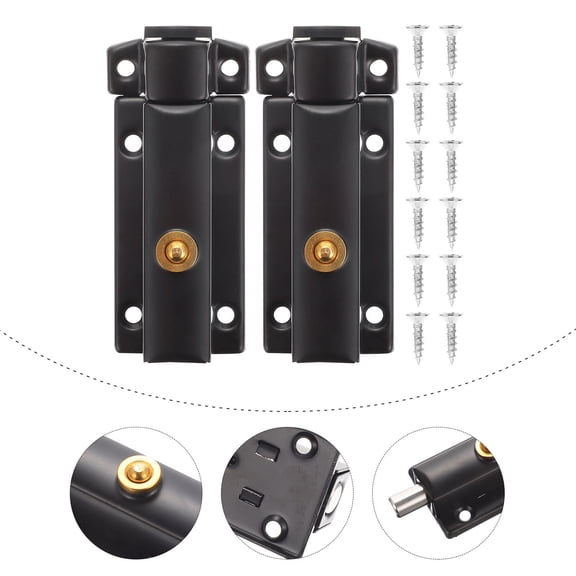 DINHEAROM 2Pcs Durable Black Spring Loaded Latch Lock with Low Resistance Slide for Home Doors