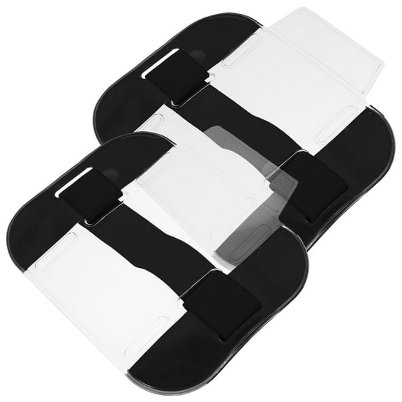 DINHEAROM 2Pcs Black PVC Arm Badge Sleeves with Transparent Window and Elastic Band for Convenient Id Display