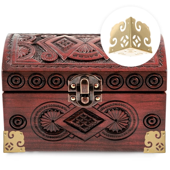 DINHEAROM 2Set Box Corner Protectors Copper Antique Golden Hollow Rectangular For Storage Box 6.5X5.2X0.1in