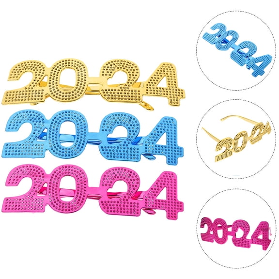 DINHEAROM 3 Pairs New Year Eyeglasses Funny Sunglasses for Guests at Holiday Events and New Year's Eve