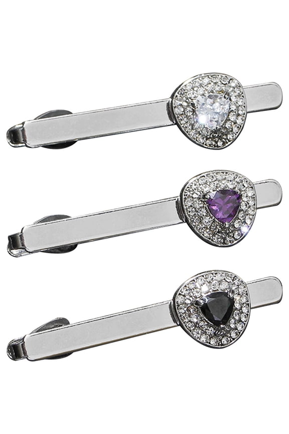 3-Pack Men's Tie Clips Set Non- Alloy with Adjustable Fit and Heart-Shaped