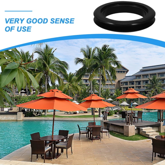 DINHEAROM 4Pcs Silicone Patio Table Umbrella Hole Rings Black Durable Fixing Tool