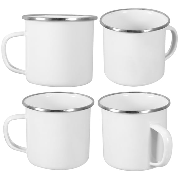 DINHEAROM 4Pcs Enamel Camping Mug Cylindrical Portable Easy to Clean Non-slip Handle for Outdoor Activities