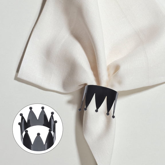 DINHEAROM 4Pcs Black Metal Crown Napkin Rings Decorative Table Napkin Holders for Wedding and Holiday Decor
