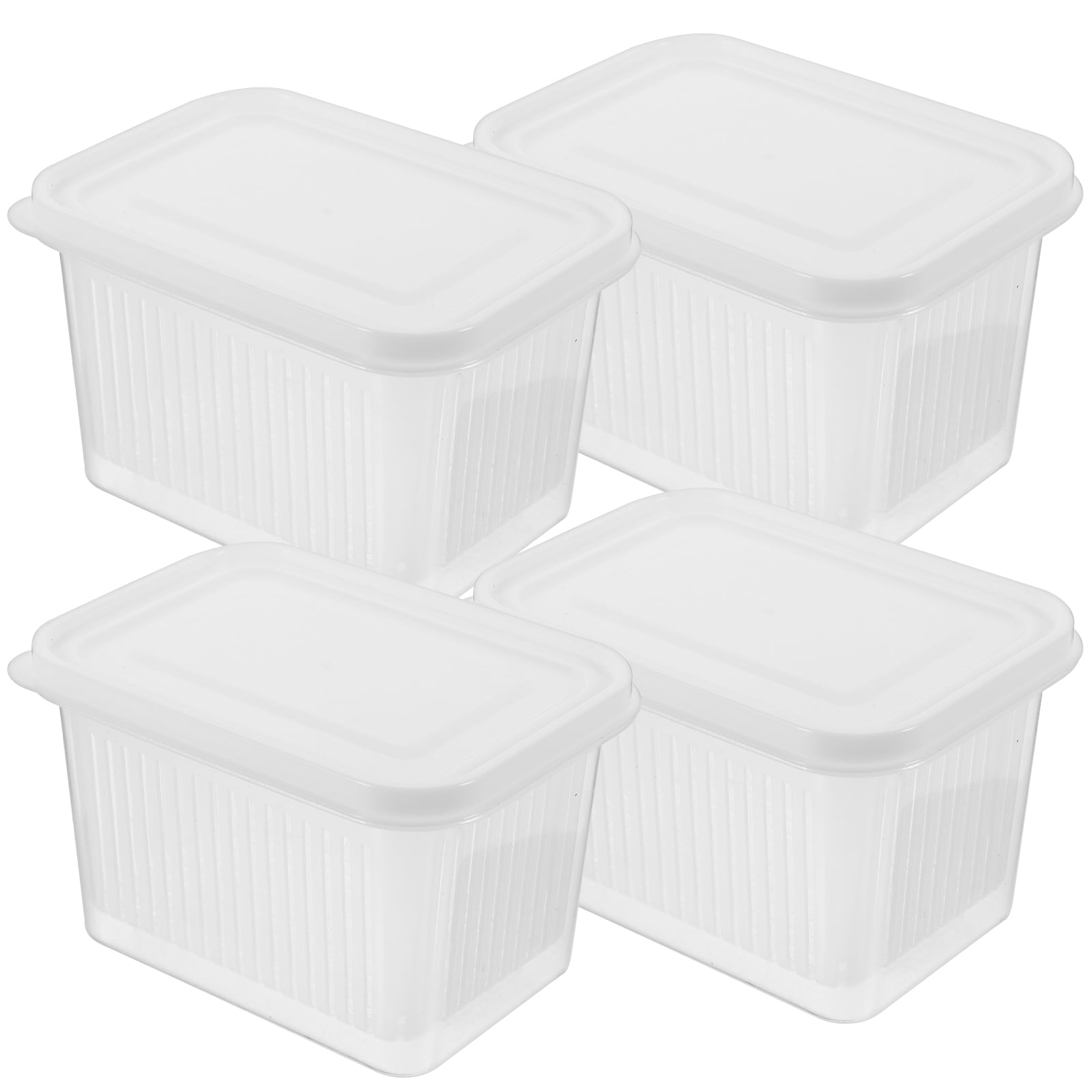 DINHEAROM 4Set Food Containers with Lids Airtight Rectangular White ...