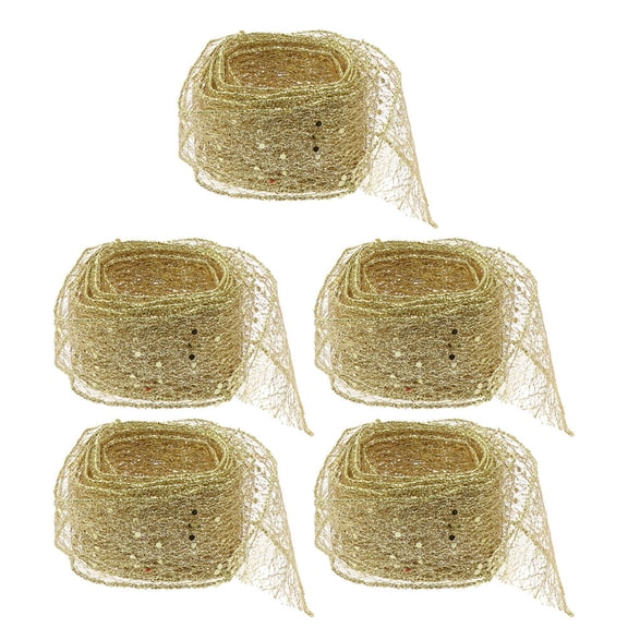 DINHEAROM 5Pcs Golden Mesh Ribbon for Christmas Decorations and Craft Projects Glitter Sheer Mesh 20x1x0.04in