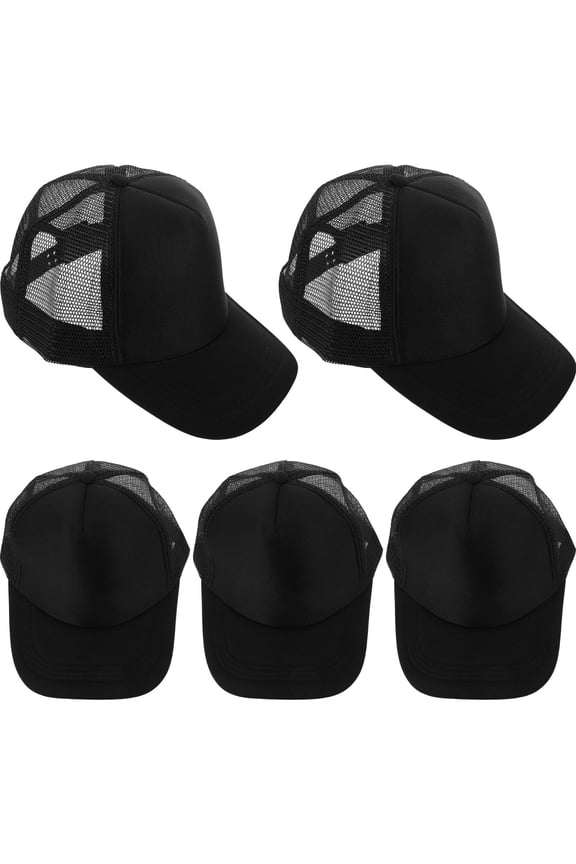 5Pcs Blank Mesh Baseball Caps Black Lightweight Design Sublimation Hats for Tennis Outdoors