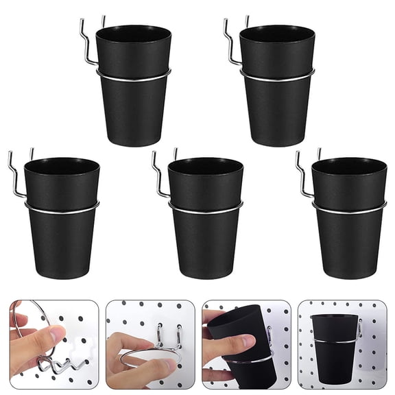DINHEAROM 5 Sets Pegboard Cups Set Black Stainless Steel Storage Organizer for Garage