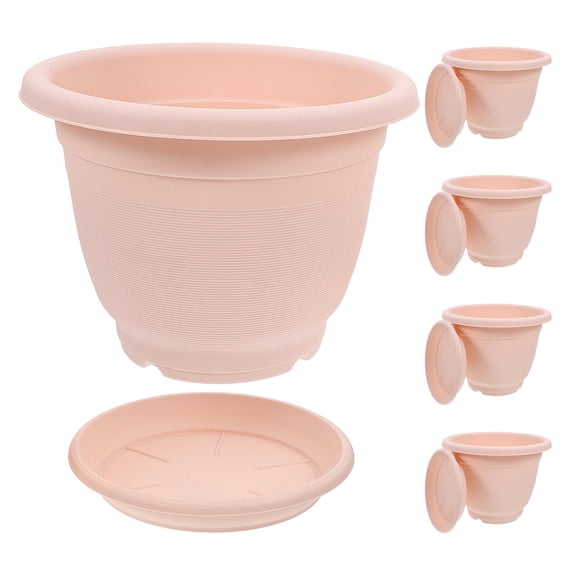 DINHEAROM Planter Flower Pots Plastic Pink 5 Sets with Drainage
