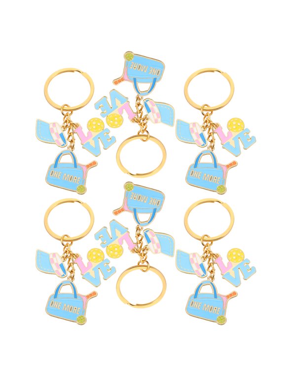 6Pcs Alloy Pickleball Keychains Unique Racket Design Sports Accessories Set