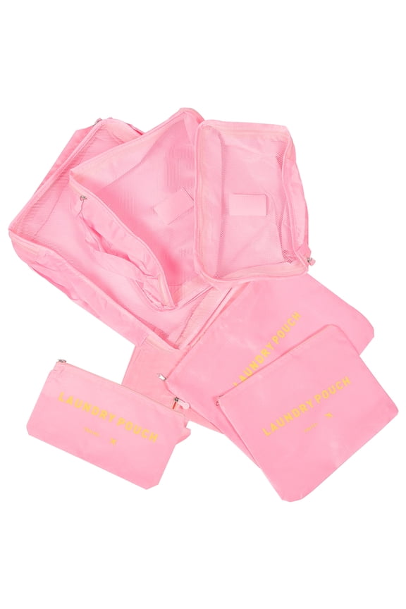 7Pcs Pink Polyester Travel Organizer Bags for Clothes and Small Items