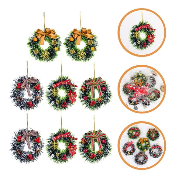 DINHEAROM 8Pcs Mini Hanging Wreaths PVC Garland Decor for Kids and Families