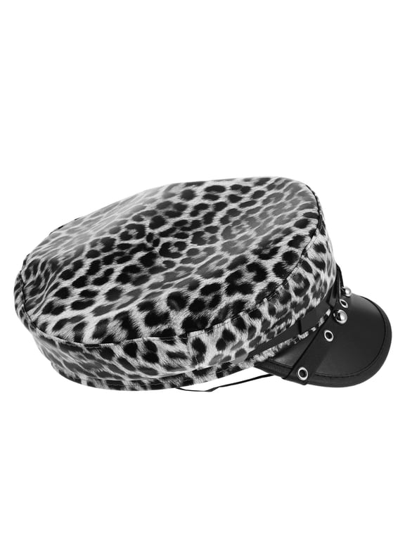 Black Leopard Pattern PU Newsboy Cap - Fashionable and Face-Flattering