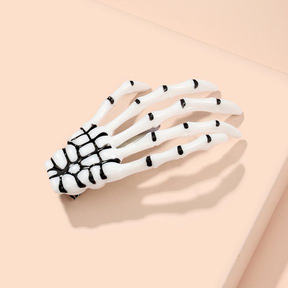 DINHEAROM Bone Barrette For Hair Punk Style Hand Skeleton Hair Clip White Plastic Material