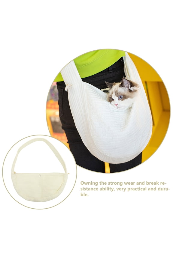 Breathable White Pet Carrier Bag Canvas Cat Sling for Comfortable Cross Body Use