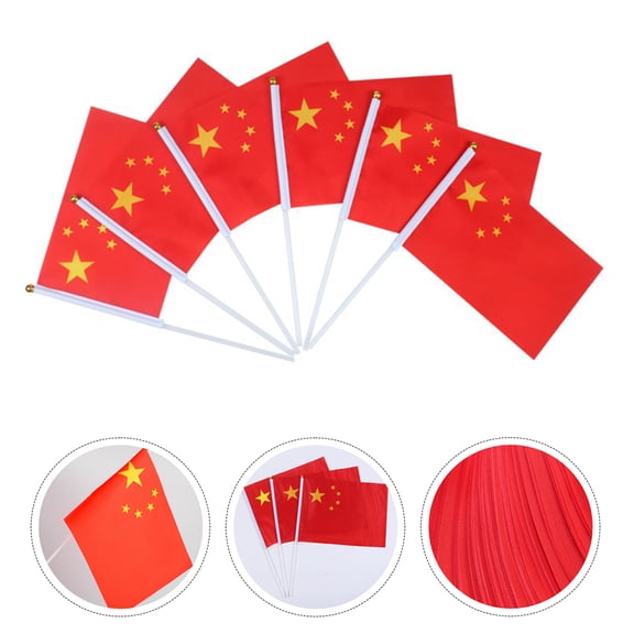 DINHEAROM Chinese Flag Red Polyester 100Pack 8.3X5.5In Mini Country Flag Stick For Classroom And Garden Decorations