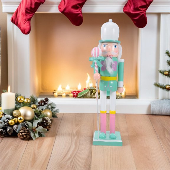 DINHEAROM Decorative Green Wooden Nutcracker Soldier Figure for Holiday Mantel Window Display
