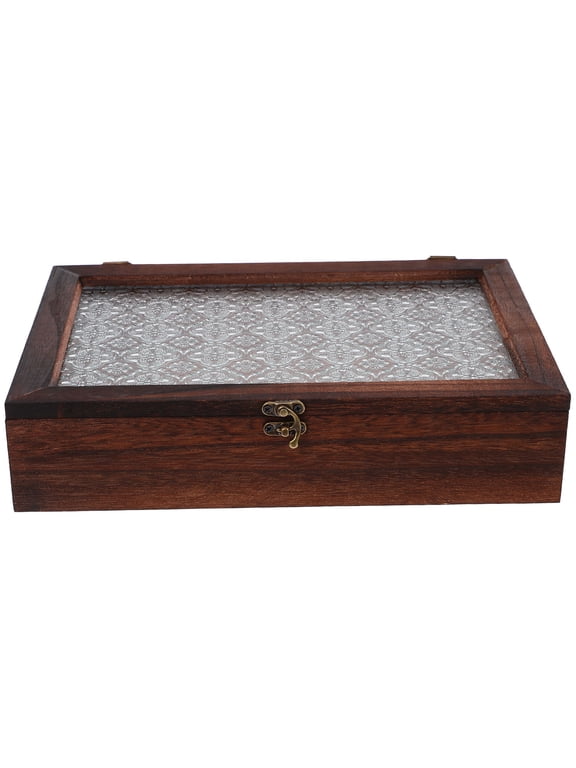 Display Wooden Box Wooden Glass Box Coffee Paulownia Wood 1Set