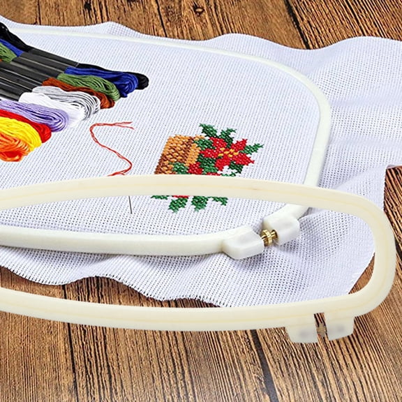 DINHEAROM 4Pcs Embroidery Frames Needlework Supply Beige ABS Plastic Wall Decor for Birthday Christmas Wedding