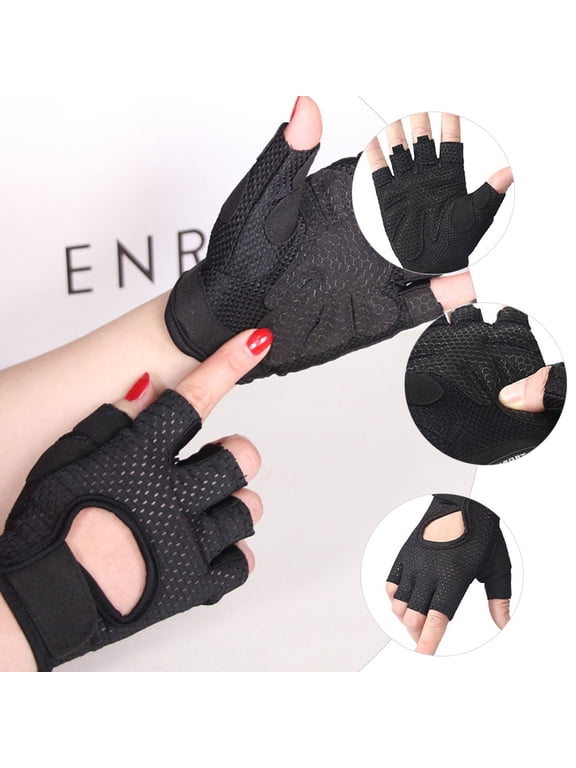 Gym Gloves Black Nylon Silicone Padded Palm for Workout 1Pair