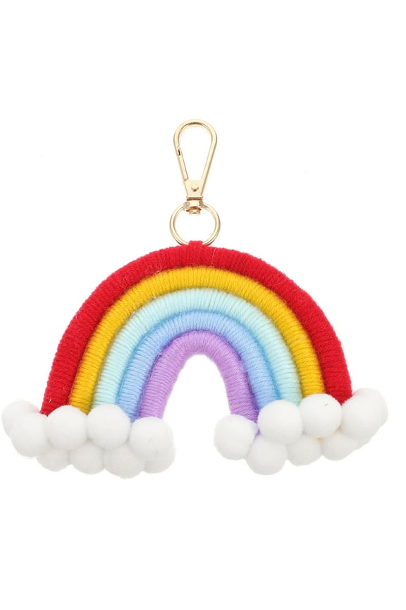 Key Charm Cute Hand Woven Keychains With Multi Colored Rainbow 13.5X9CM Cotton Rope And Iron Material