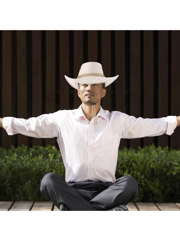 Mens White Wide Brim Western Hat Polyester Cowboy Hat for Horse Riding and Camping
