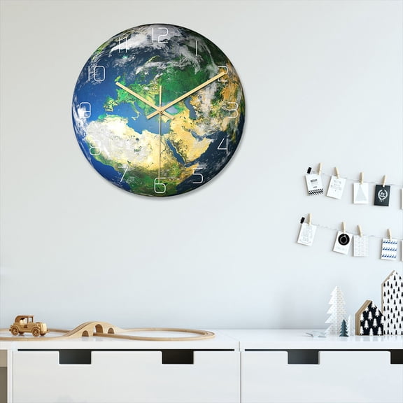 DINHEAROM Night Light Earth Shape Wall Clock - Multi Color, Europe Pattern, Silent, Decorative