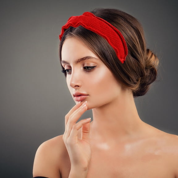 DINHEAROM Womens Red Woolen Headband Creative Crochet Design All-Match