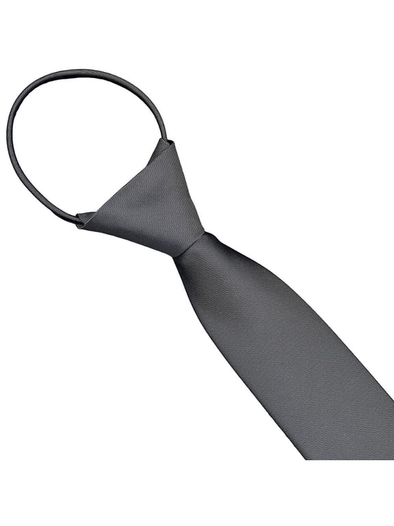 Slim Necktie Dark Grey Pre Tied Tie with Smooth Fabric Texture for Office Work and Business Meeting