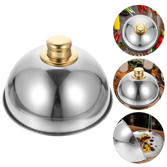 DINHEAROM Stainless Steel Steak Cover Round High Cover Design 18.5X18X11CM 1Piece for Food Protection