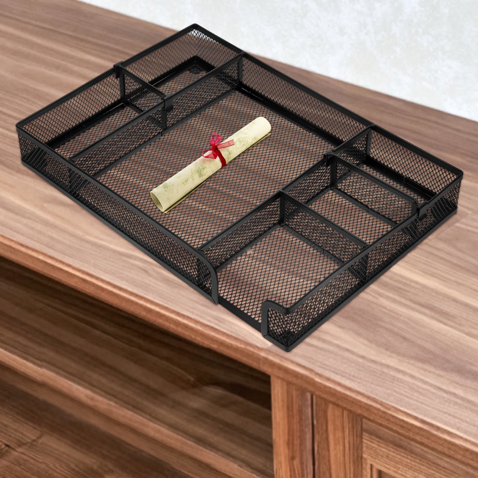 DINHEAROM Compact Black Mesh Desk Drawer Organizer Tray for Stationery Storage