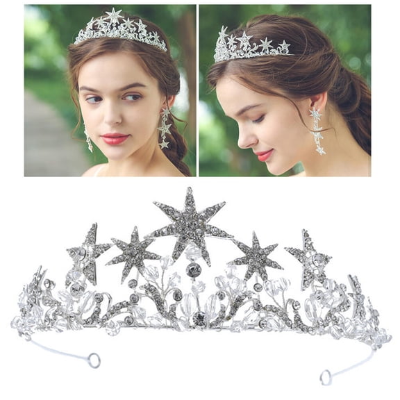 DINHEAROM Wedding Crown with Fine Workmanship Rhinestone Star Decoration for Special Events