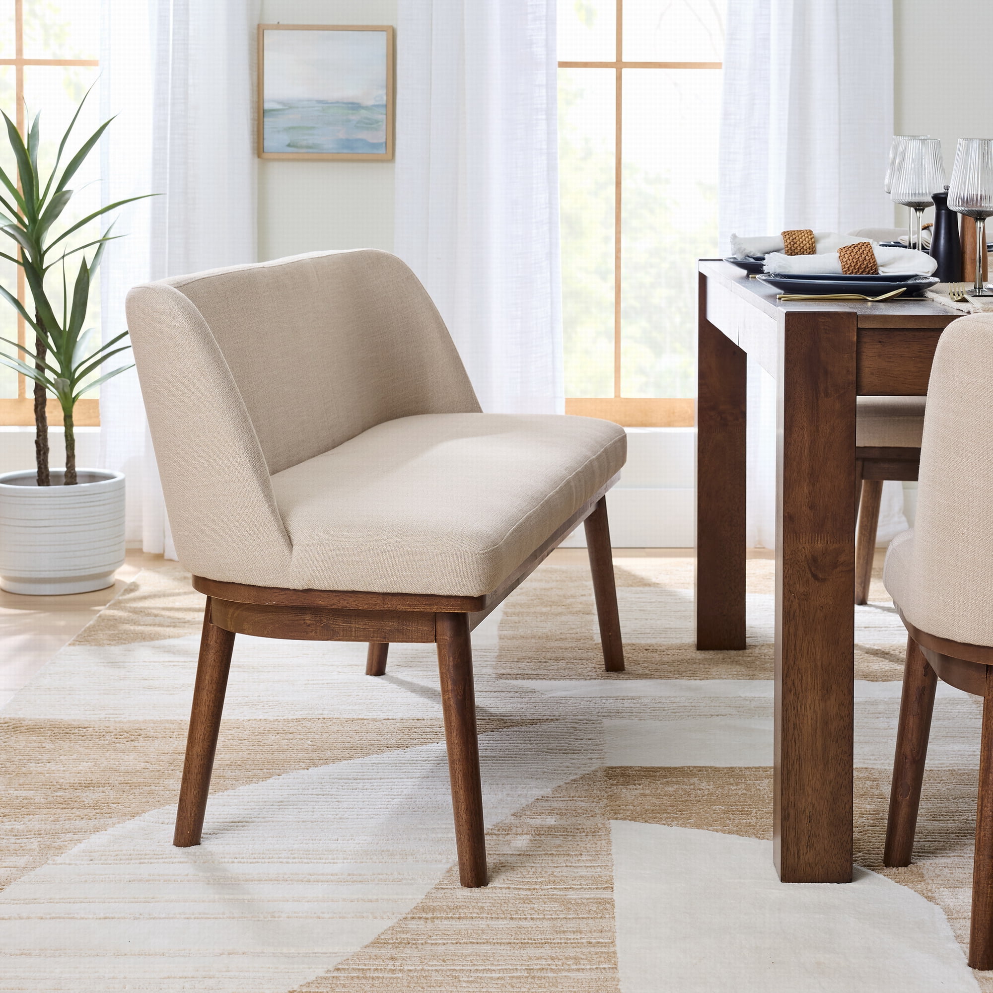 Better Homes & Gardens Springwood Dining Bench, Walnut Wood Finish