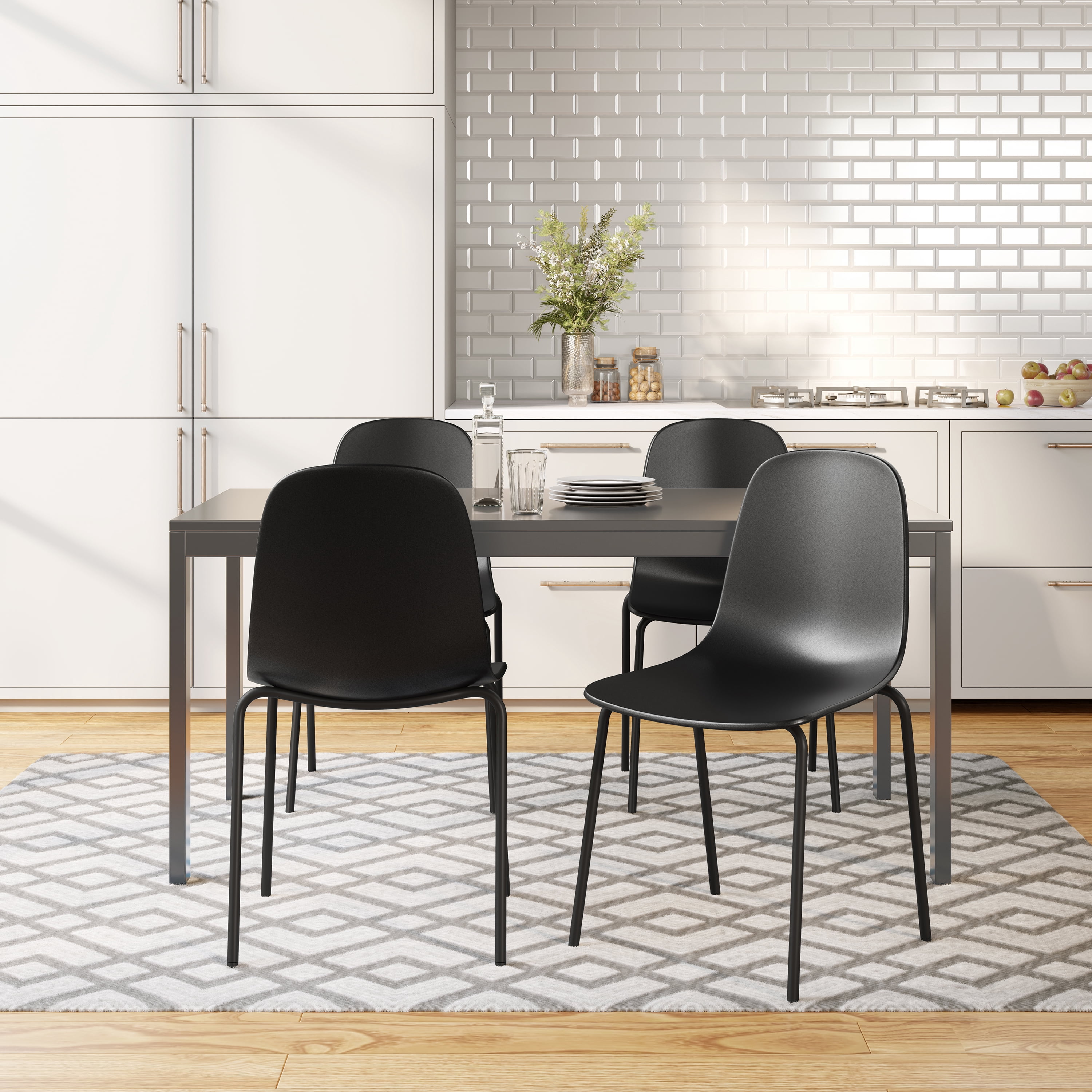 Mainstays Modern Stackable Dining Chairs, Set of 4, Black