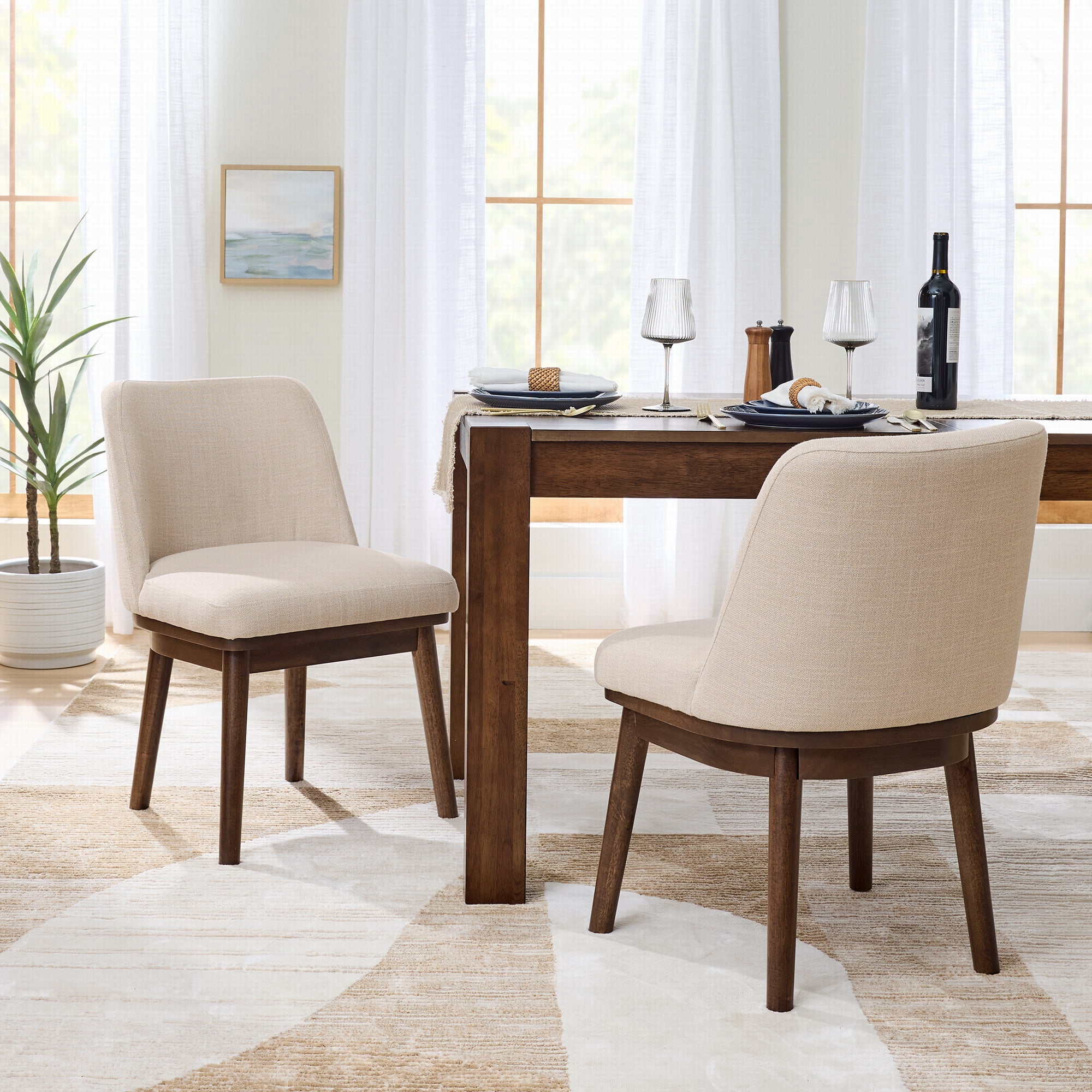 Better Homes & Gardens Springwood Dining Chair, Walnut Wood Finish, Set of 2