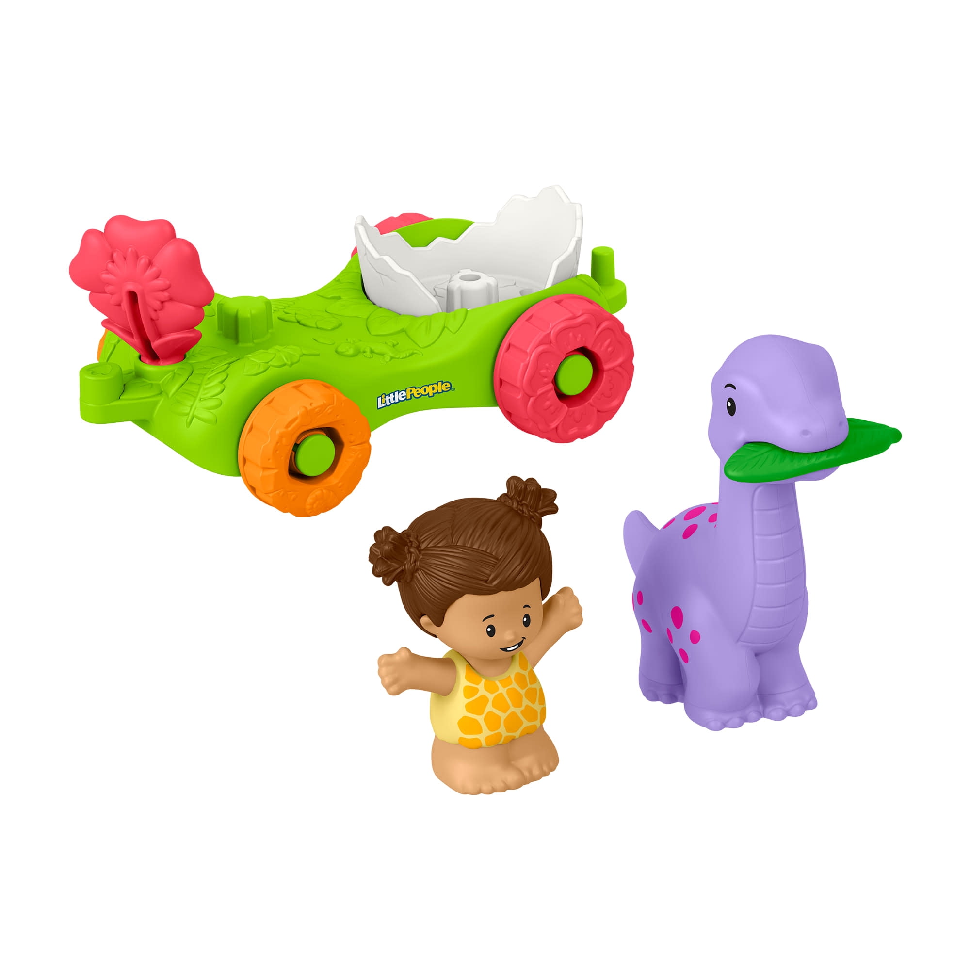 Fisher-Price Little People Dinosaur Parade Egg Car & Figure Set Toddler Toy, 3 Pieces