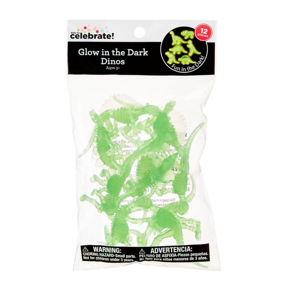 Green Glow-in-the-Dark Dinosaur Skeleton Party Favors, 12 Count, by Way To Celebrate