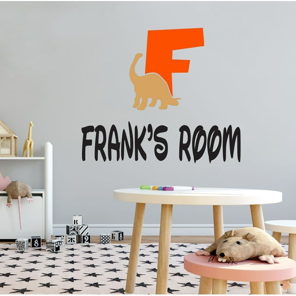 DINO LETTER F - Vinyl Kids Bedroom Playroom Customized Name Letter F Alphabet Décor Sticker Sauropod Dinosaur Design Vinyl Home Wall Decal 20" x 18"