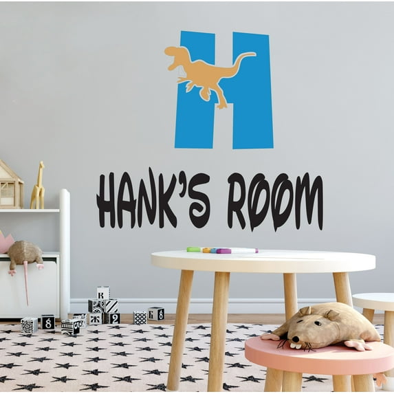 DINO LETTER H - T-Rex Dinosaur Vinyl Art Kids Bedroom Playroom Wall Decoration Personalized Name Design Letter H Alphabet Home Wall Decal Sticker 20" x 18"
