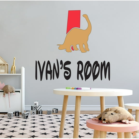 DINO LETTER I - Letter I Alphabet Customized Name Vinyl Decoration Sauropod Dinosaur Silhouette Design Multicolored Kids Bedroom Wall Decal Sticker 40" x 36"